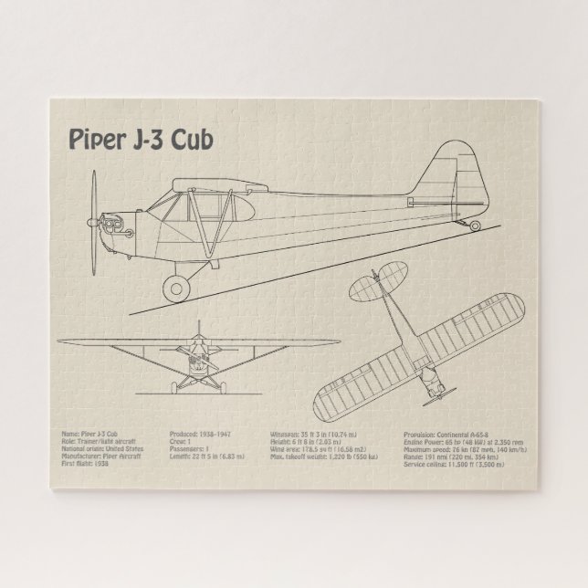 Quebra-cabeça Avião de Cub - Planos de Impressão Bluetooth de Av (Horizontal)
