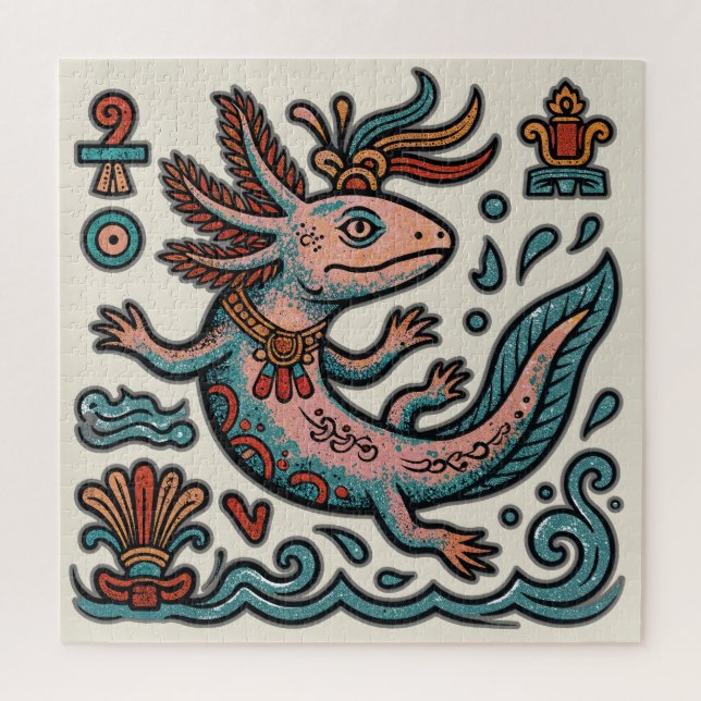 Quebra-cabeça Axolotl Asteca Xolotl pedra erodida tribal boho ar (Vertical)