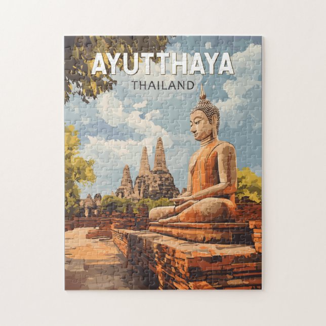 Quebra-cabeça Ayutthaya Thailand Viagem Art Vintage (Vertical)