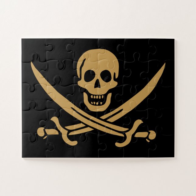 Quebra-cabeça Aztec Dourado Crânio e Cutlass Pirata Calico Jack (Horizontal)