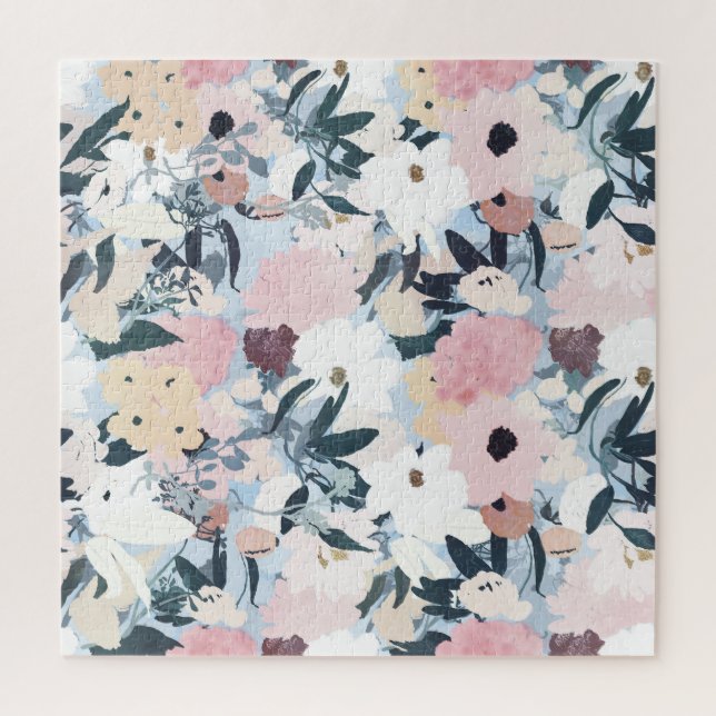 Quebra-cabeça Azul-acinzentado bonito Cor-de-água rosa e branco (Vertical)