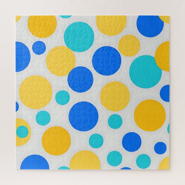 Quebra-cabeça Azul Amarelo Turquesa Pontos Polca (Vertical)