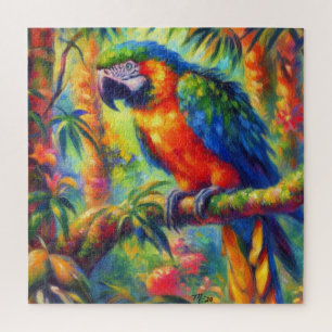 Quebra-cabeça Azul-azul-pássaro tropical impressionista