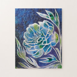 Quebra-cabeça Azul Dahlia Marinho artesanal Floral Aquarela