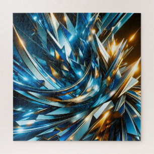Quebra-cabeça Azul Dourado Futurista Abstrato Geométrico Metálic