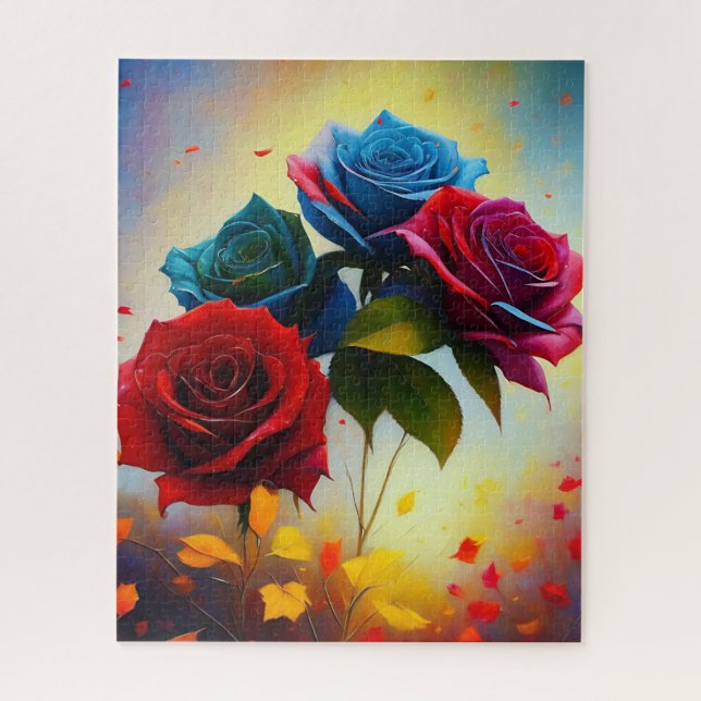 Quebra-cabeça Azul E Rosa vermelha (Vertical)