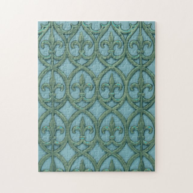 Quebra-cabeça Azul E Verde Fleur-de-lis (Vertical)