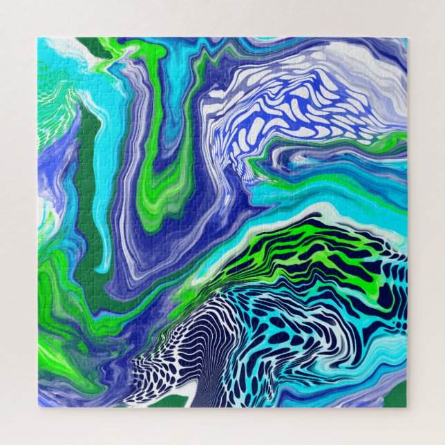 Quebra-cabeça Azul e Verde limão Marble Swirls (Vertical)