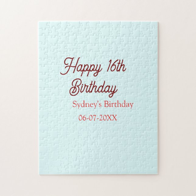 Quebra-cabeça Azul pastel vermelho feliz aniversário de 16 anos  (Vertical)