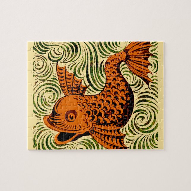 Quebra-cabeça Azulejo Antigo Peixe Arte Antiga de Morgan (Horizontal)