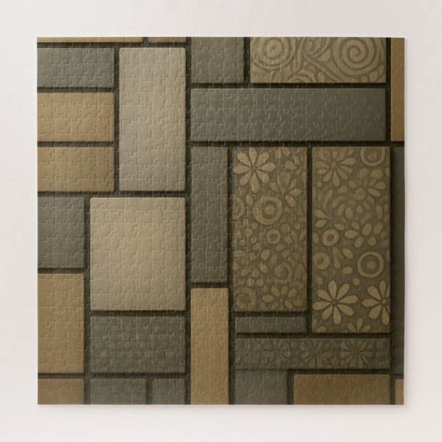 Quebra-cabeça Azulejo Bege Neutro Padrão Mosaico (Vertical)