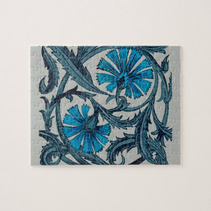 Quebra-cabeça Azulejo decorativo rústico de arte floral azul vin