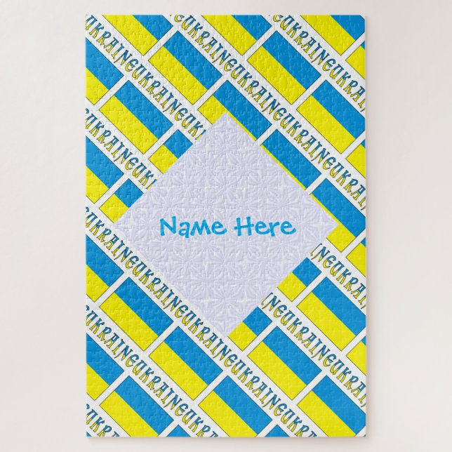 Quebra-cabeça Azulejo Personalizado com Nome em Azul e Bandeira  (Vertical)