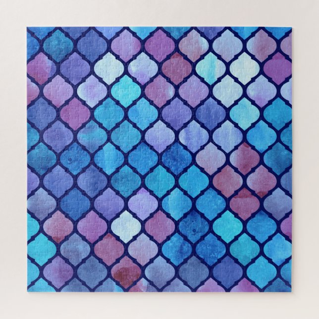 Quebra-cabeça Azulejos Árabes Geométricos Abstratos em Aquarela (Vertical)