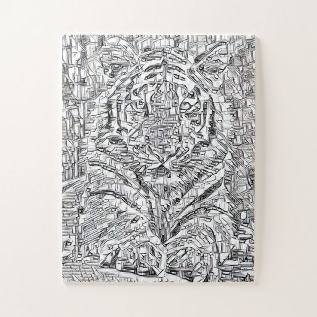 Quebra-cabeça Azulejos do mosaico Tiger em Preto e Branco (Vertical)