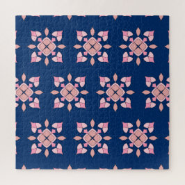 Quebra-cabeça Azulejos Florais Geométricos Rosa e Azul Marinho