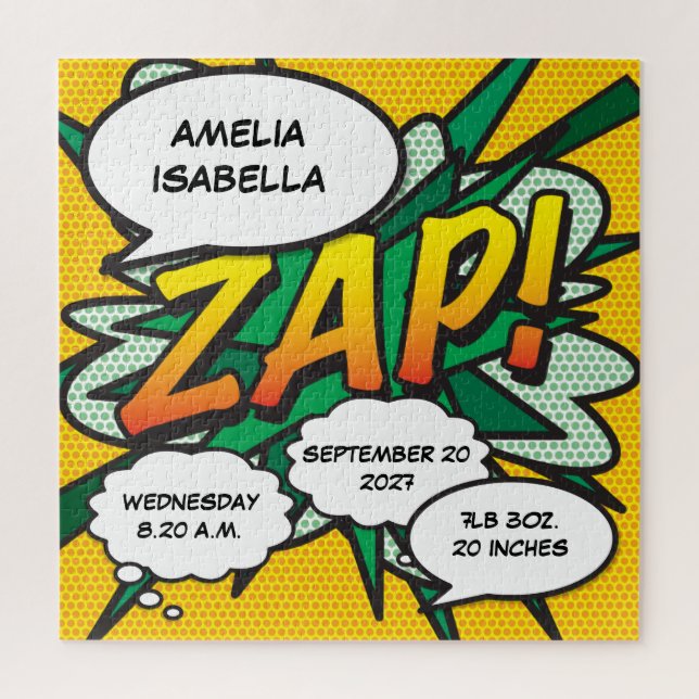 Quebra-cabeça Baby Birth Stats Comic Book, Pop Art Keepsasak (Vertical)