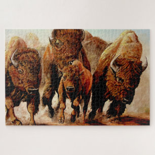 Quebra-cabeça Baffalo de carregamento/bisonte com vitela, touro