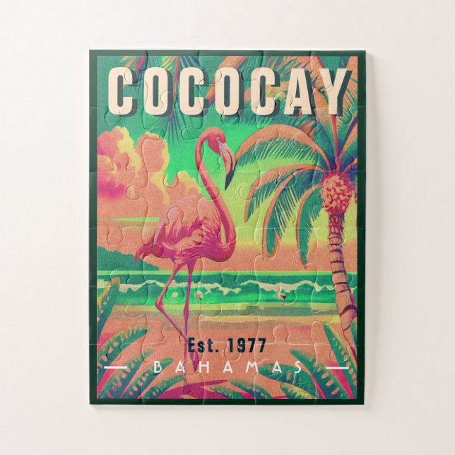 Quebra-cabeça Bahamas CocoCay Retro Flamingo Souvenir 1950 (Vertical)