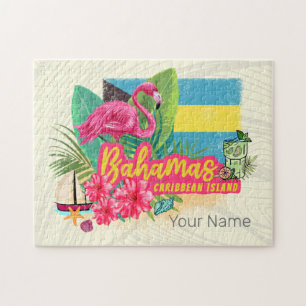 Quebra-cabeça Bahamas retro caribe ilha flamingo vintage