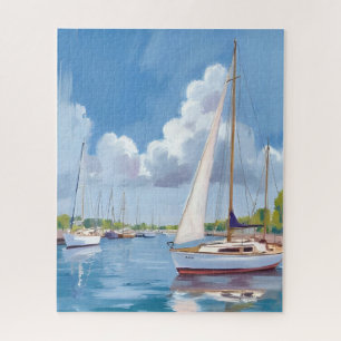 Quebra-cabeça Baía de Barcos à Vela   Pintura em Aquarela Costei