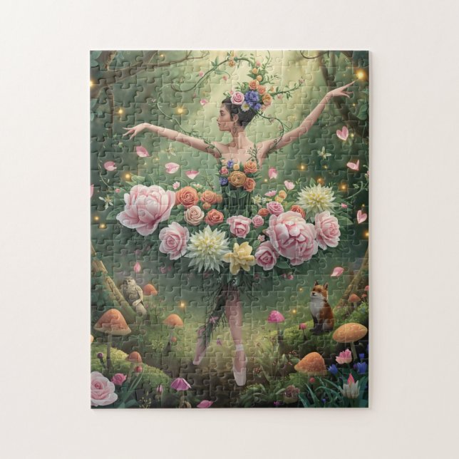 Quebra-cabeça Bailarina Floresta Floral Rosa (Vertical)