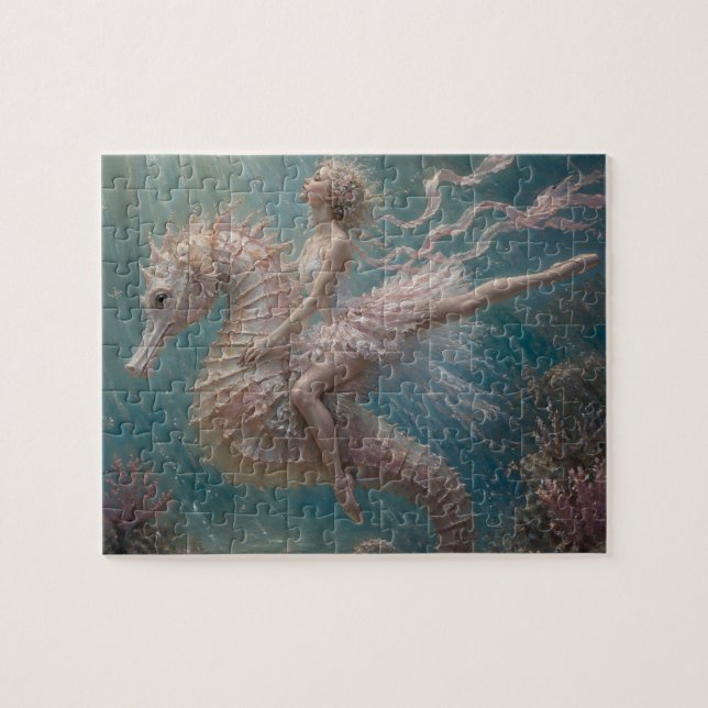 Quebra-cabeça Bailarina Fofa em seu Cavalo-Marinho Rosa (Horizontal)