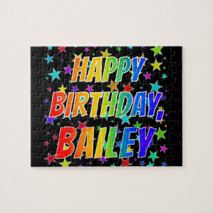 Quebra-cabeça "BAILEY" Primeiro Nome, Diversão "FELIZ ANIVERSÁRI