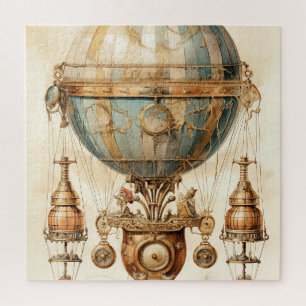 Quebra-cabeça Balão de Ar Quente Azul Vintage Steampunk (3)