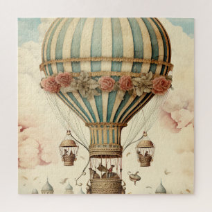 Quebra-cabeça Balão de Ar Quente com Stripe Azul Floral Vintage