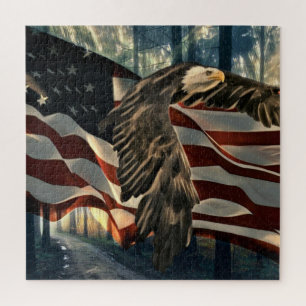 Quebra-cabeça Bald Eagle American Flag Country Road