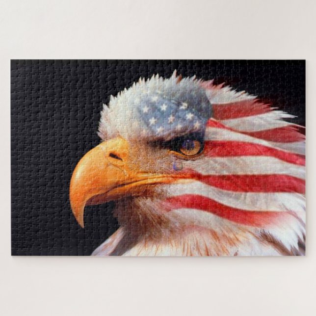 Quebra-cabeça Bald Eagle com uma bandeira americana em suas pena (Horizontal)