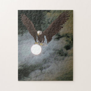 Quebra-cabeça Bald Eagle Full Moon Night Sky Fantasy Art