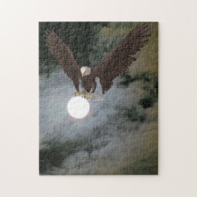 Quebra-cabeça Bald Eagle Full Moon Night Sky Fantasy Art (Vertical)