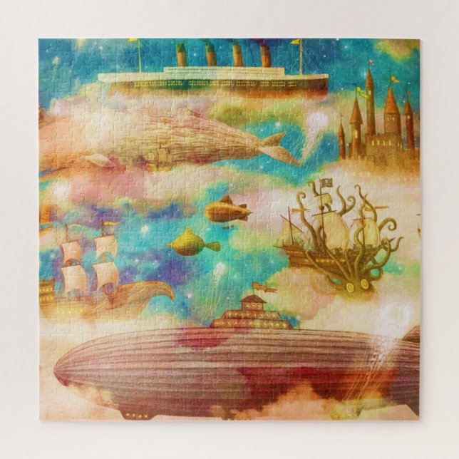 Quebra-cabeça Baleias azuis do céu Viagens vintage (Vertical)