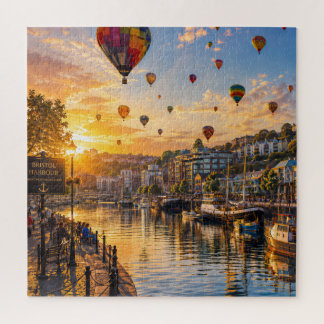 Quebra-cabeça Balões do Porto de Bristol ao Pôr-do-Sol Dourado