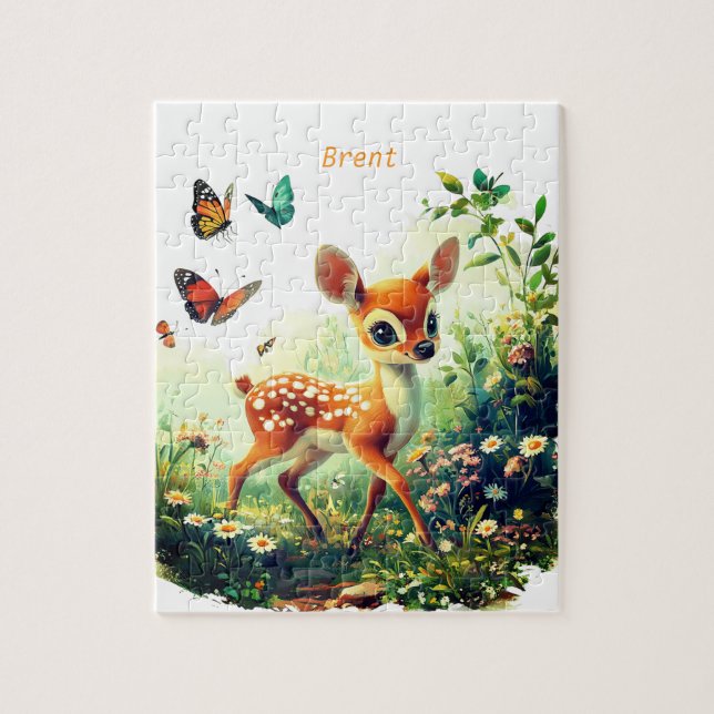 Quebra-cabeça Bambi personalizado e borboletas Jigsera Quebra-ca (Vertical)