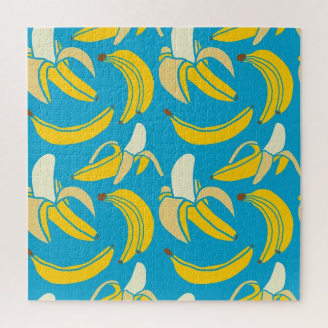 Quebra-cabeça Bananas amarelas, padrão de fundo azul (Vertical)