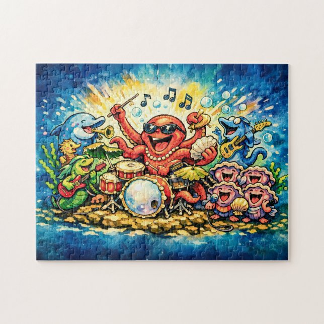 Quebra-cabeça Banda de rock submarina desenho animado (Horizontal)