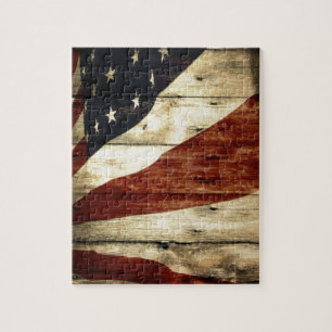 Quebra-cabeça Bandeira americana do woodgrain referente à