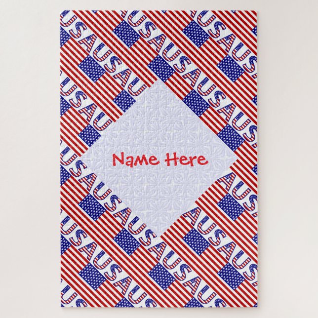 Quebra-cabeça Bandeira Americana dos EUA Personalizada em Vermel (Vertical)