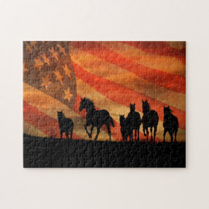 Quebra-cabeça Bandeira Americana e Mustangs Wild