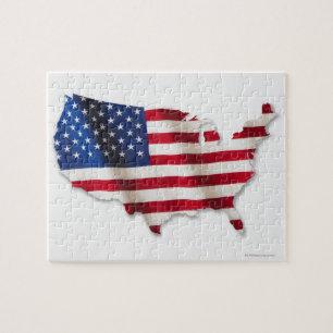 Quebra-cabeça Bandeira americana na forma dos Estados Unidos