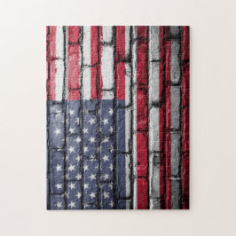 Quebra-cabeça Bandeira Americana Pintada no Muro de Brick