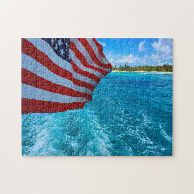 Quebra-cabeça Bandeira Americana. Saipan Ilhas Marianas. (Horizontal)