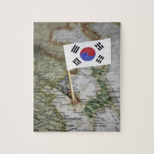 Quebra-cabeça Bandeira coreana sul no mapa