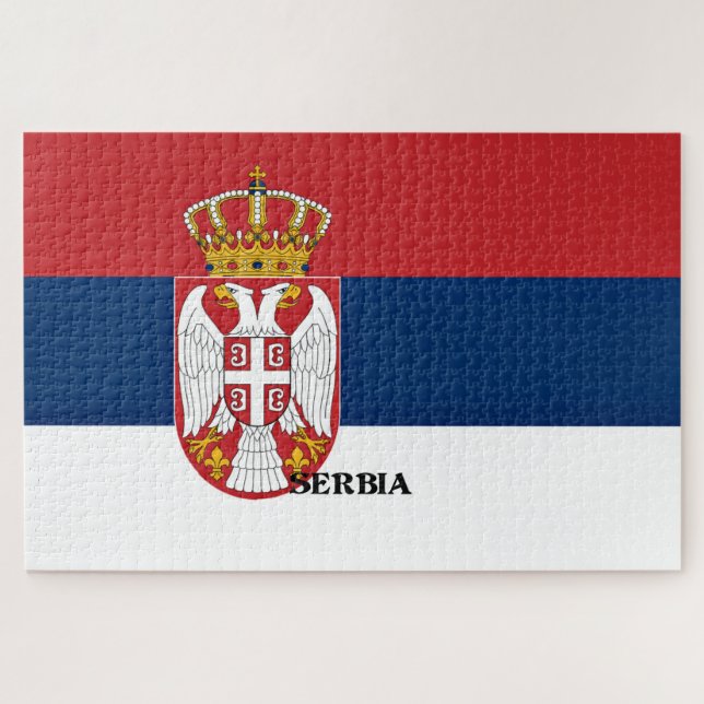 Quebra-cabeça Bandeira da Sérvia, rotulada (Horizontal)