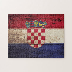 Quebra-cabeça Bandeira de Croatia na grão de madeira velha