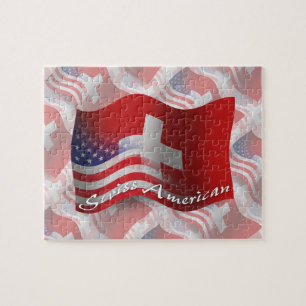 Quebra-cabeça Bandeira de ondulação Suíço-Americana