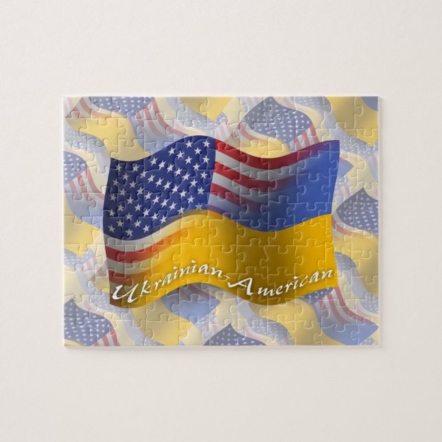 Quebra-cabeça Bandeira de ondulação Ucraniano-Americana (Horizontal)